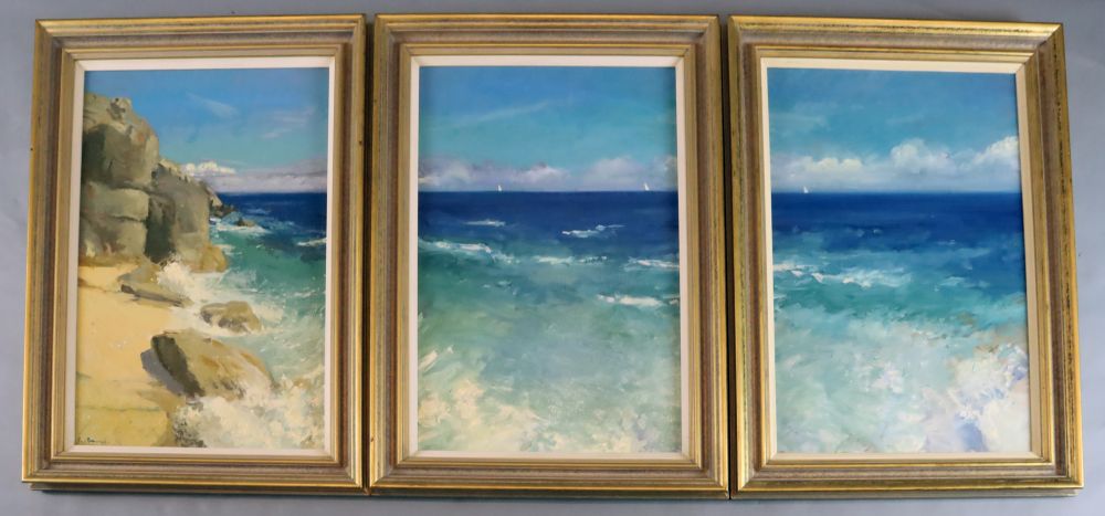 Paul Brown (20th C.), set of three oils on canvas, Coastal landscape, one signed, each 74 x 49cm